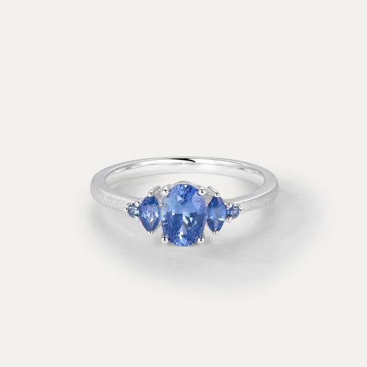 White moonlight blue sapphire ring 18K white gold