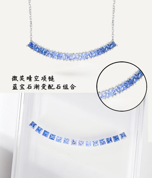 1.336ct Smiling Sky Necklace with Sapphire Gradient Stone Combination