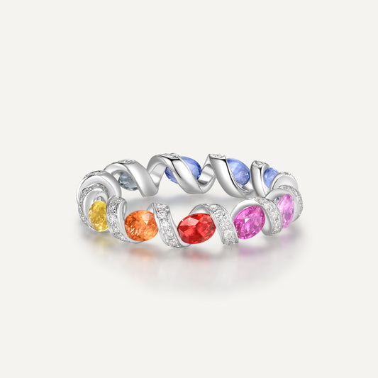 Rainbow Candy Ring 18K White Gold Finger Size: 13# and 14#