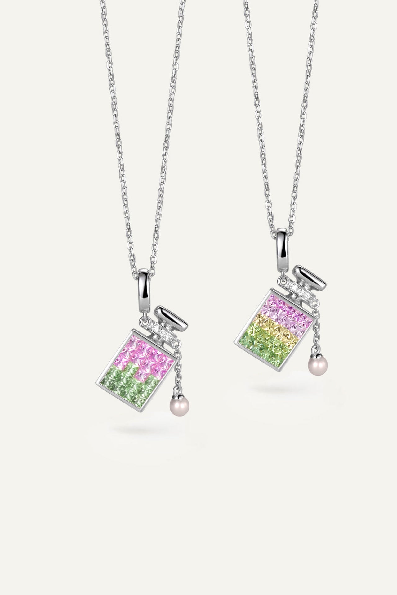 Watermelon & Spring Day Perfume Bottle Pendant in 18K White Gold (chain not included)