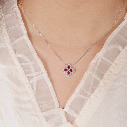 Ruby Drop Clover Necklace | 18k white gold
