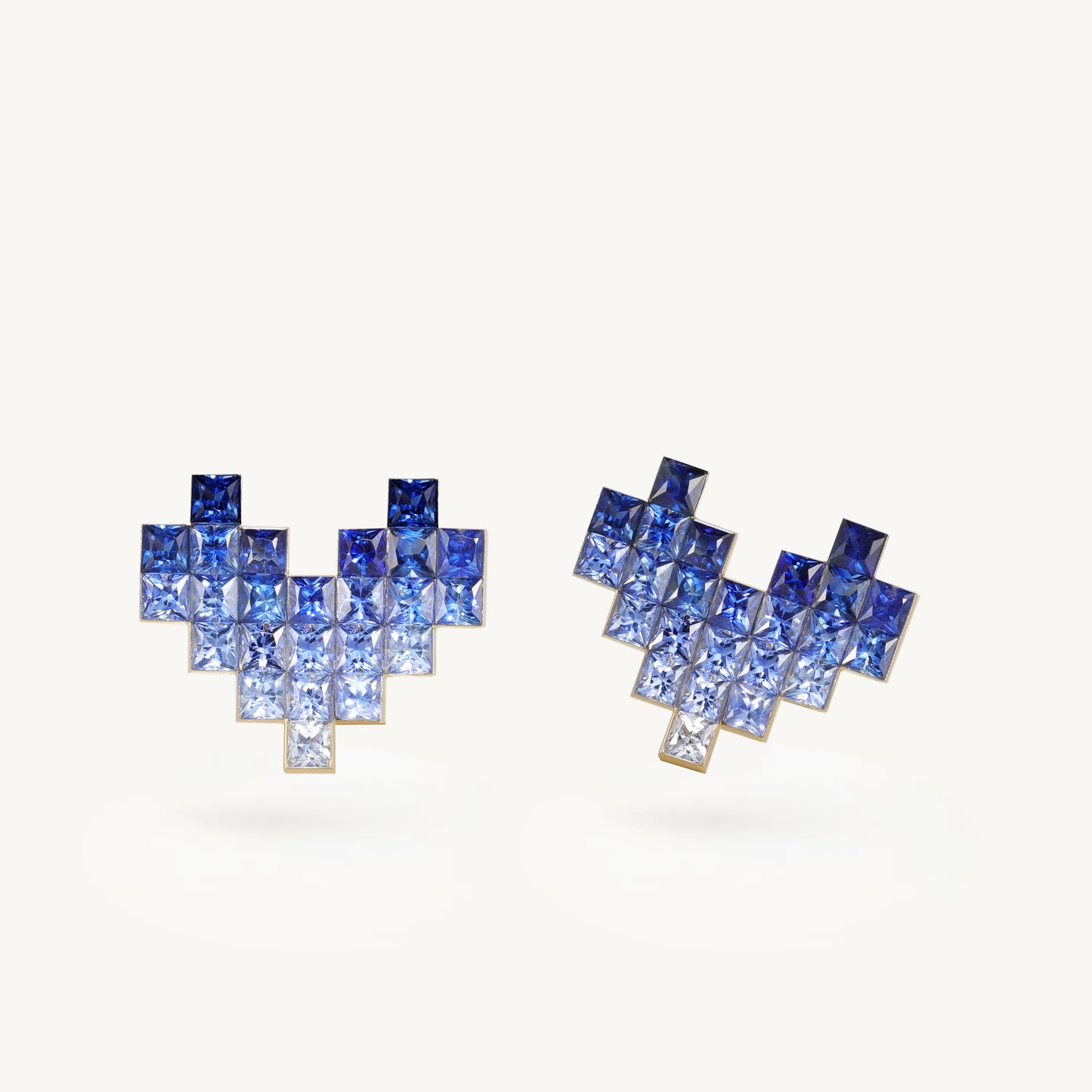 Gradient Sapphire Pixel Heart Earring | 18K gold | Natural Gemstone