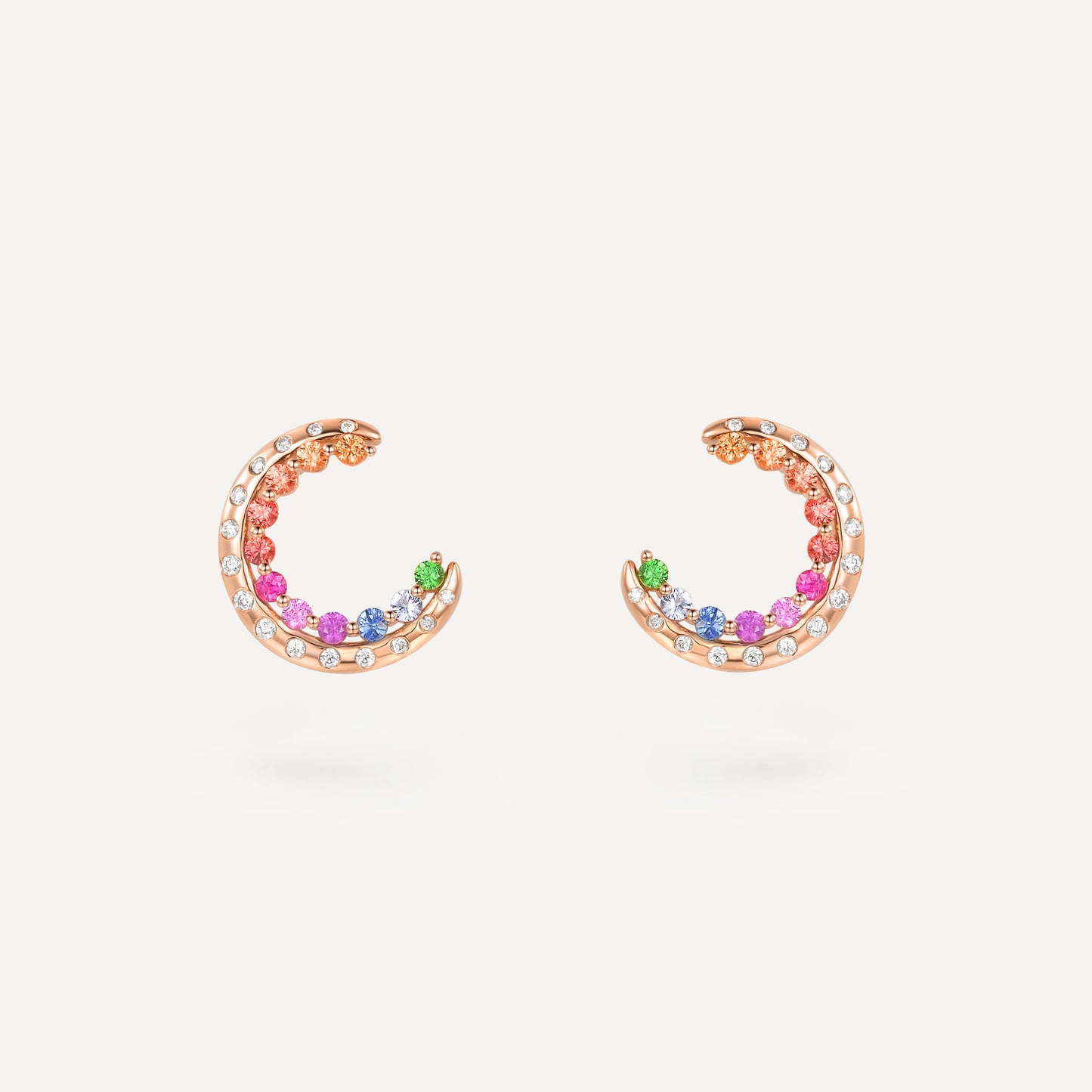 Rainbow Moon Boat Earrings 18K Yellow & 18K Red