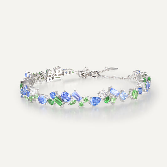 Monet Garden Bracelet |Adjustable Chain - Slim Version| 18K White Gold | Natural Gemstone