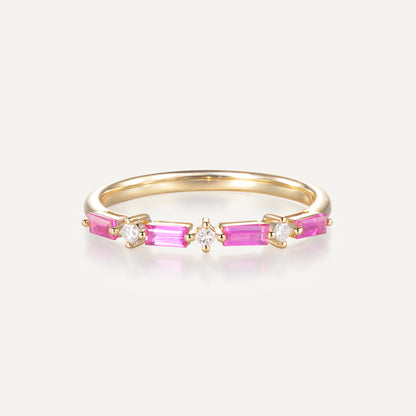Ruby Line Baguette Stackable Ring | 18K Gold | Natural Gemstone