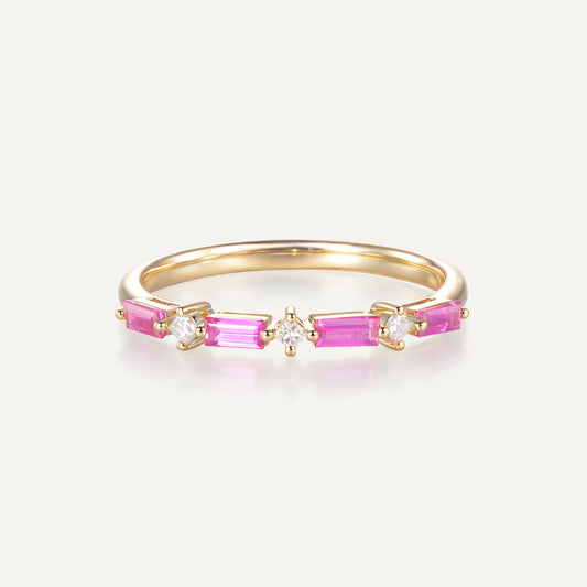 Ruby Line Baguette Stackable Ring | 18K Gold | Natural Gemstone