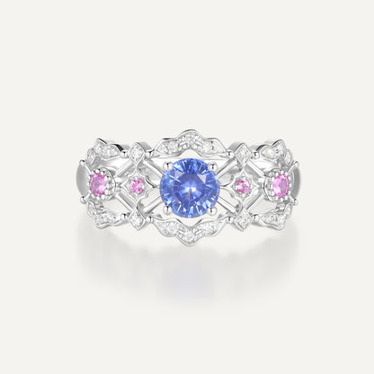 Regal Tulle Sapphire & Rosé Diamond Ring | Pt950 | Natural Gemstone
