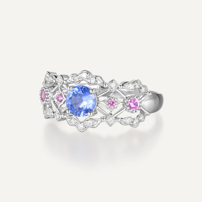 Regal Tulle Sapphire & Rosé Diamond Ring | Pt950 | Natural Gemstone