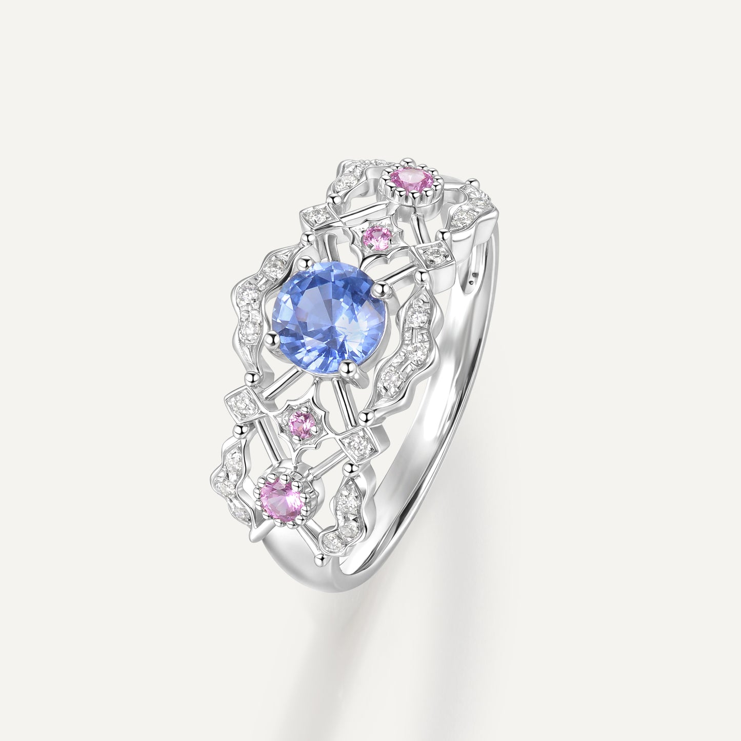 Regal Tulle Sapphire & Rosé Diamond Ring | Pt950 | Natural Gemstone