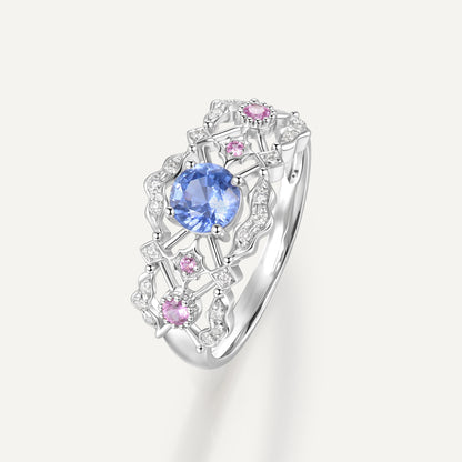 Regal Tulle Sapphire & Rosé Diamond Ring | Pt950 | Natural Gemstone