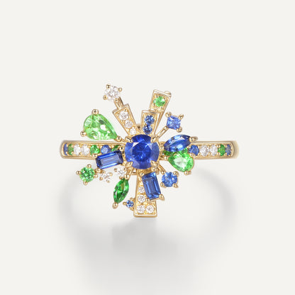 Dual-wear Monet Garden Ring/Pendant | 18K white gold | Natural Gemstone