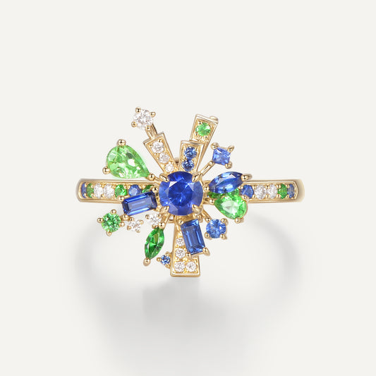 Dual-wear Monet Garden Ring/Pendant | 18K white gold | Natural Gemstone