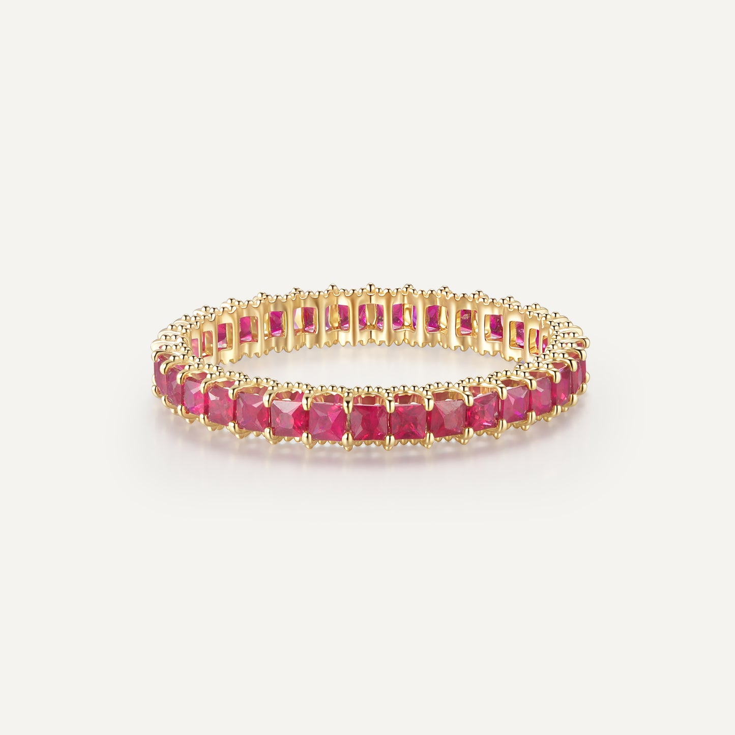 Straight Line Ruby Princess Ring | 18K Gold | Natural Gemstone