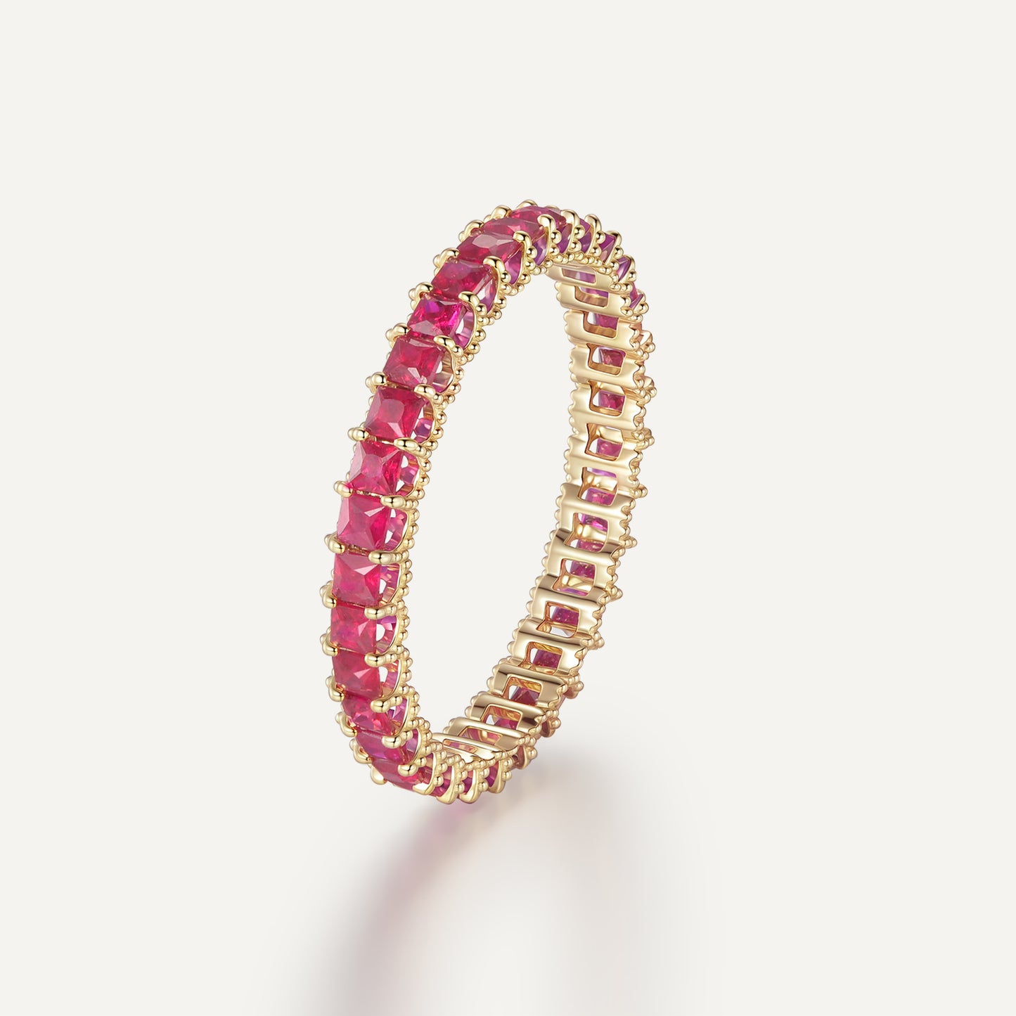 Straight Line Ruby Princess Ring | 18K Gold | Natural Gemstone