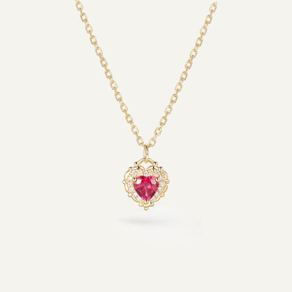 Timeless Filigree Heart Necklace | 18K Yellow Gold | Natural Gemstone