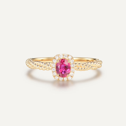 Ruby Twist Halo Diamond Ring | 18K rose gold