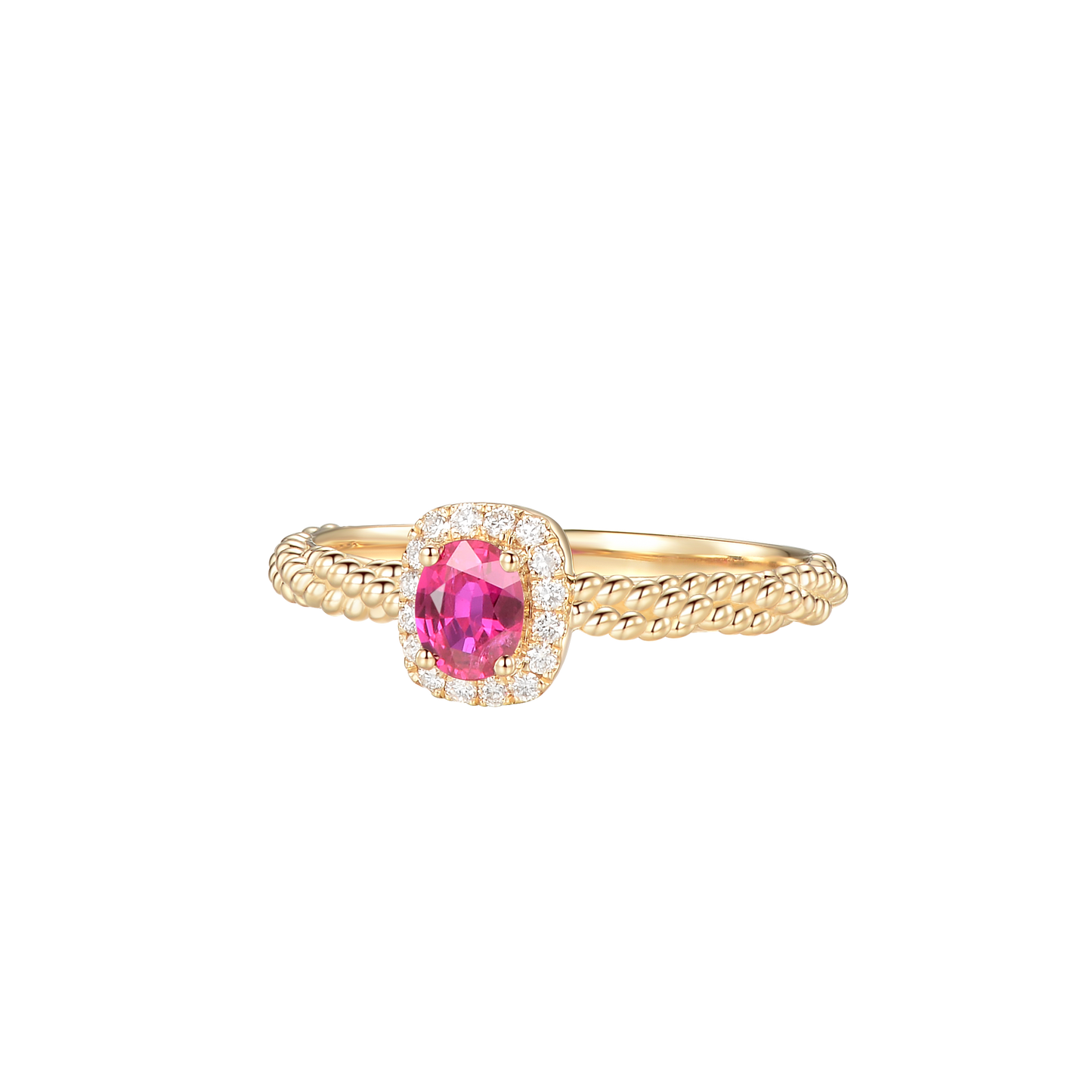 Ruby Twist Halo Diamond Ring | 18K rose gold