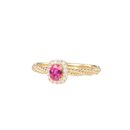 Ruby Twist Halo Diamond Ring | 18K rose gold