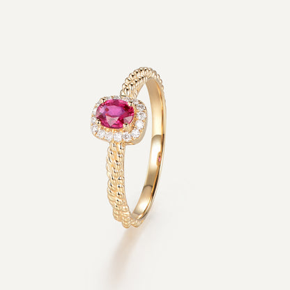 Ruby Twist Halo Diamond Ring | 18K rose gold