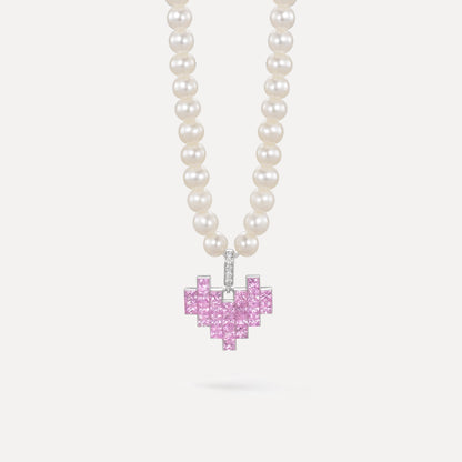 Pixel Heart Pendant | 18K White Gold | Natural Gemstone