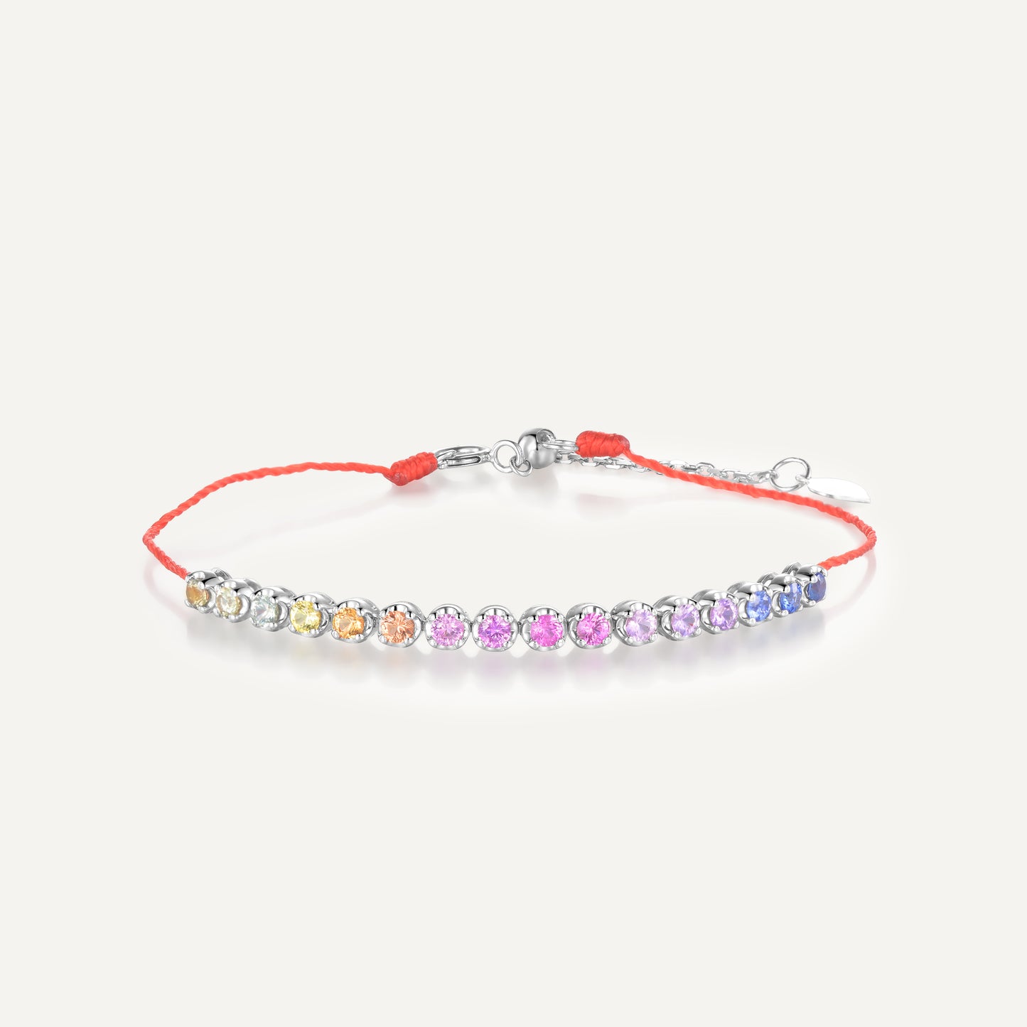 Crimson Thread & Gradient Sapphire Bracelet | 18K Gold | Natural Gemstone