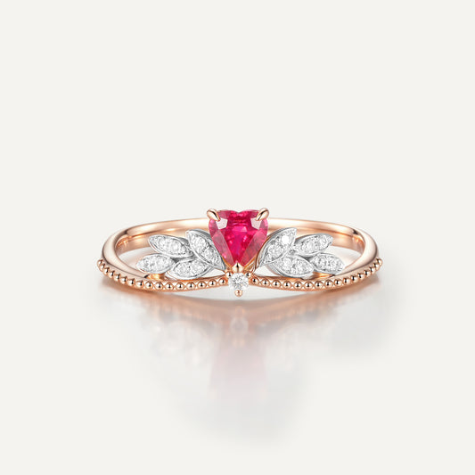 Ruby Heart Wings Ring | 18K rose gold