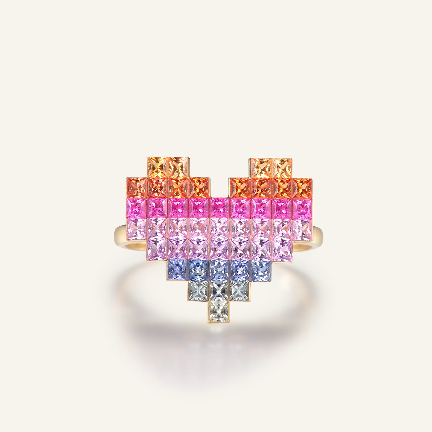 Rainbow Sapphire Pixel Heart Ring | 18K  gold | Natural Gemstone
