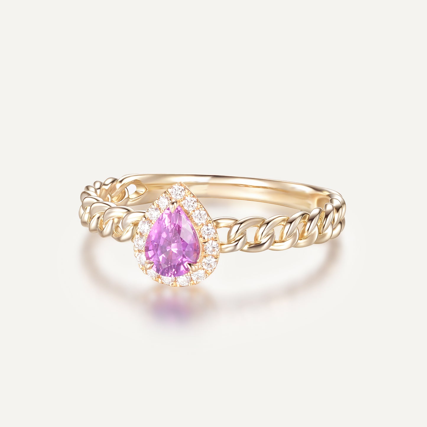 Sakura Drop Pink Sapphire Ring | 18K yellow gold | Natural Gemstone