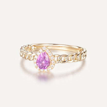 Sakura Drop Pink Sapphire Ring | 18K yellow gold | Natural Gemstone