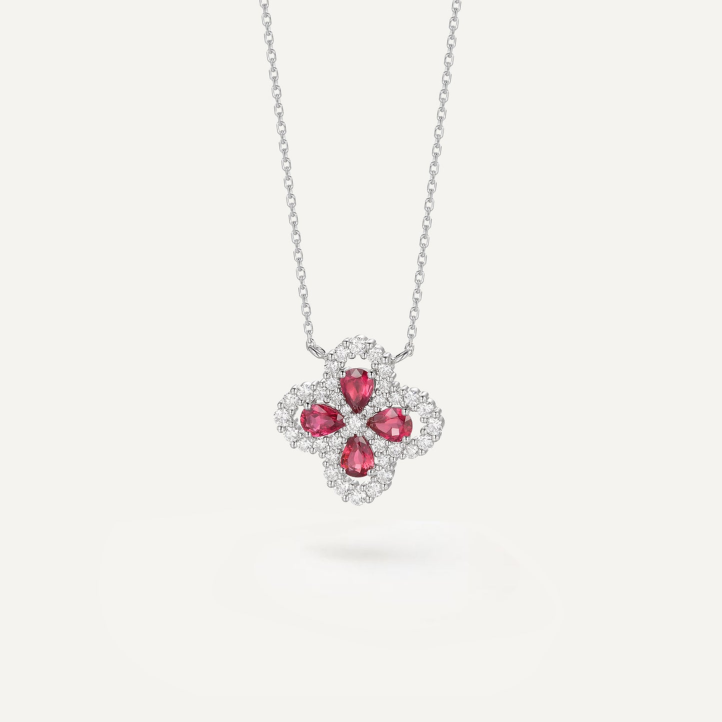 Ruby Drop Clover Necklace | 18k white gold