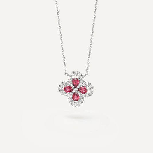 Ruby Drop Clover Necklace | 18k white gold