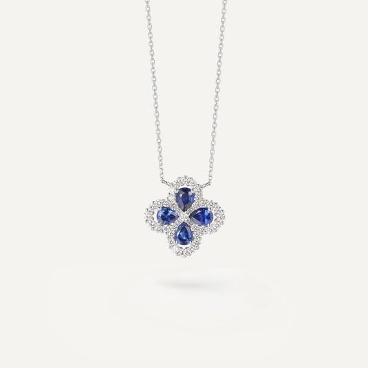 Sapphire Drop Clover Necklace | 18k white gold