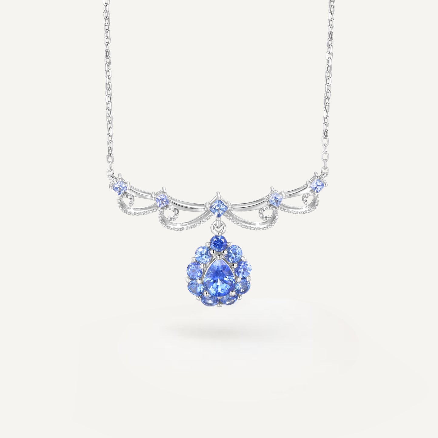 Crowned Sapphire Azure  Necklace| PT 950 | Natural Gemstone