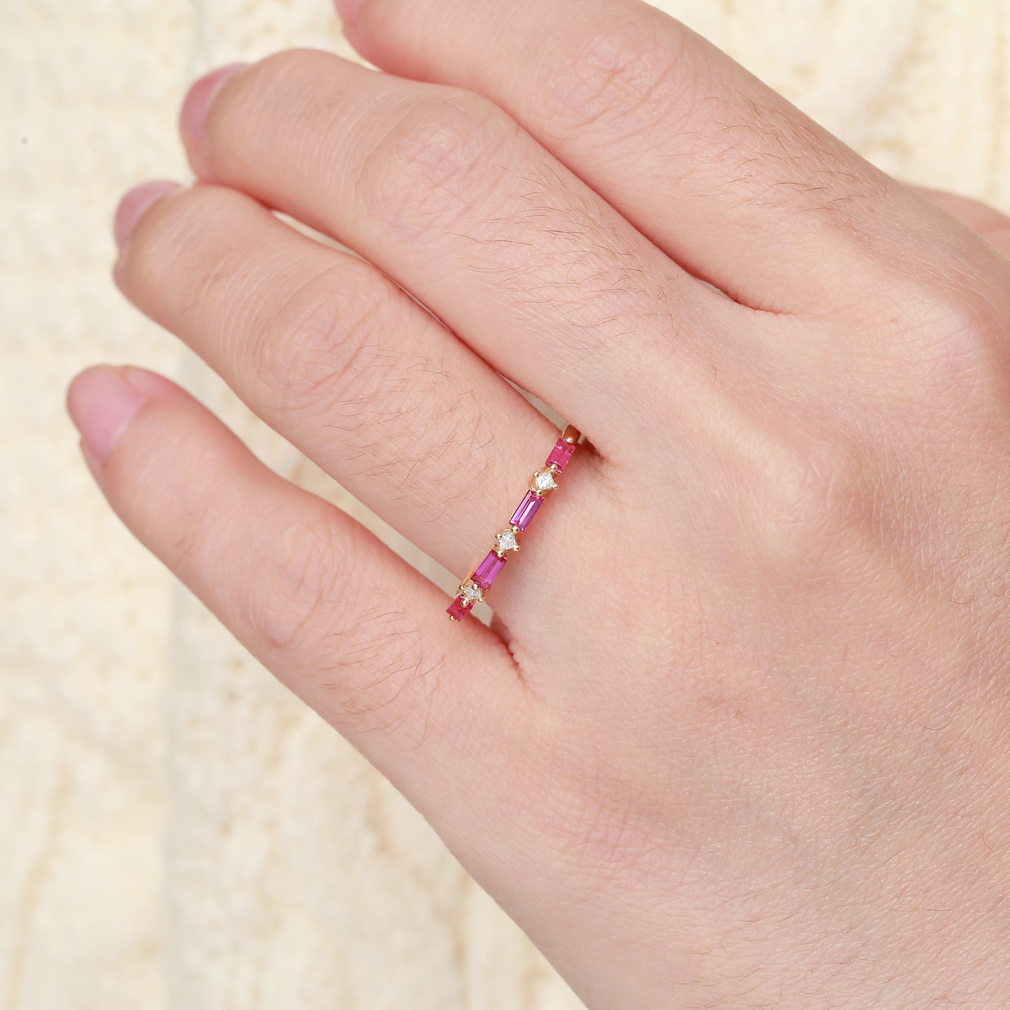 Ruby Line Baguette Stackable Ring | 18K Gold | Natural Gemstone