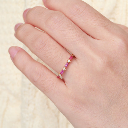 Ruby Line Baguette Stackable Ring | 18K Gold | Natural Gemstone