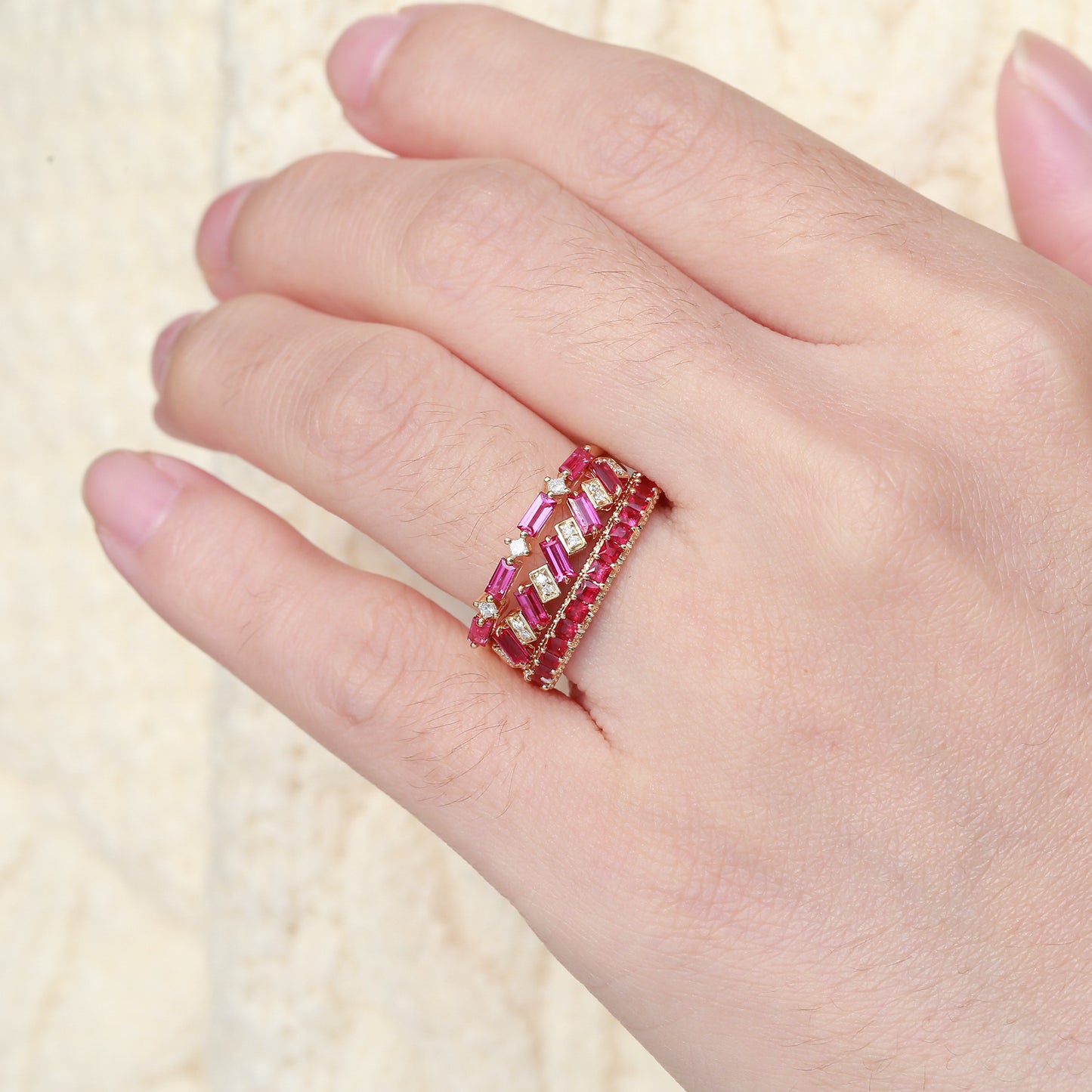 Ruby Line Baguette Stackable Ring | 18K Gold | Natural Gemstone