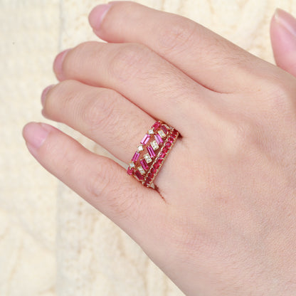 Ruby Line Baguette Stackable Ring | 18K Gold | Natural Gemstone