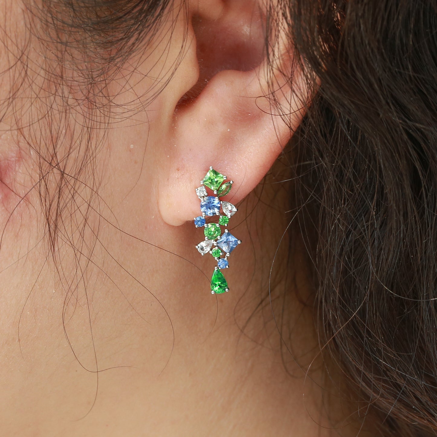 Monet Garden Earrings | Ethereal Droplet Edition | 18K white gold | Natural Gemstone