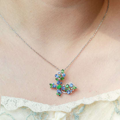 Dual-wear Monet Garden Butterfly Brooch & Pendant | 18K white gold | Natural Gemstone