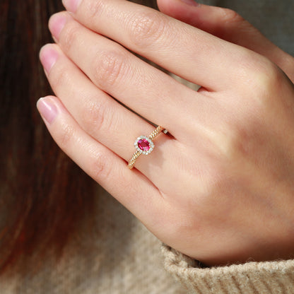 Ruby Twist Halo Diamond Ring | 18K rose gold