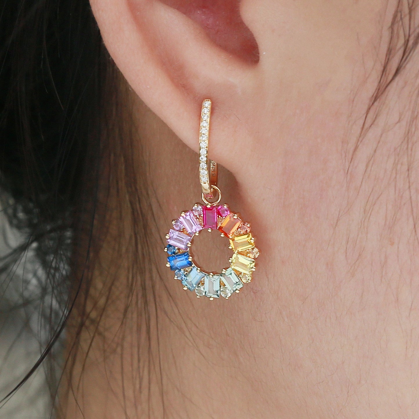 Rainbow Box Earrings | 18K yellow gold | Natural Colored Sapphires