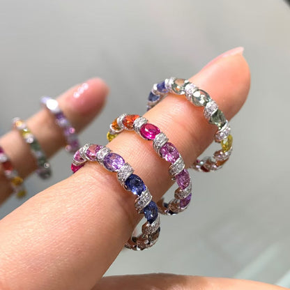 Rainbow Ribbon Ring | 18K white gold | Natural Sapphires