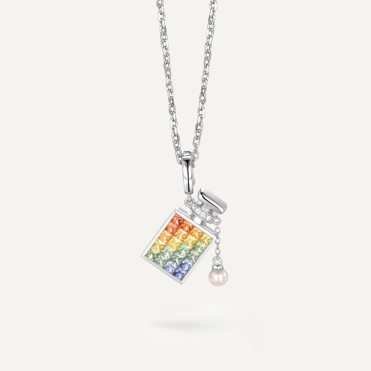 Artistic Perfume Pendant  | 18K white gold| Natural Gemstone